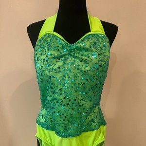 Child Bright green with blue sequin dance costume